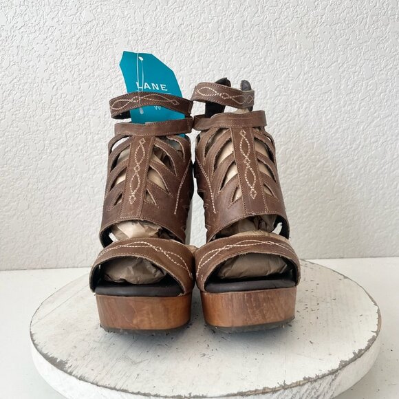 NEW Lane Boots BECCA Womens Brown Wedges 8.5 Western Sandals Cowgirl Wooden Heel - Picture 4 of 11